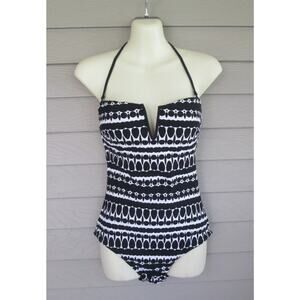 Nanette Lepore Womens Lovely Black & White Print One Piece Swimsuit S